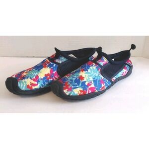 Lands'‎ End Women's Sz M 7 Aqua Socks Blue Flowers Tropical Beach Water Shoes